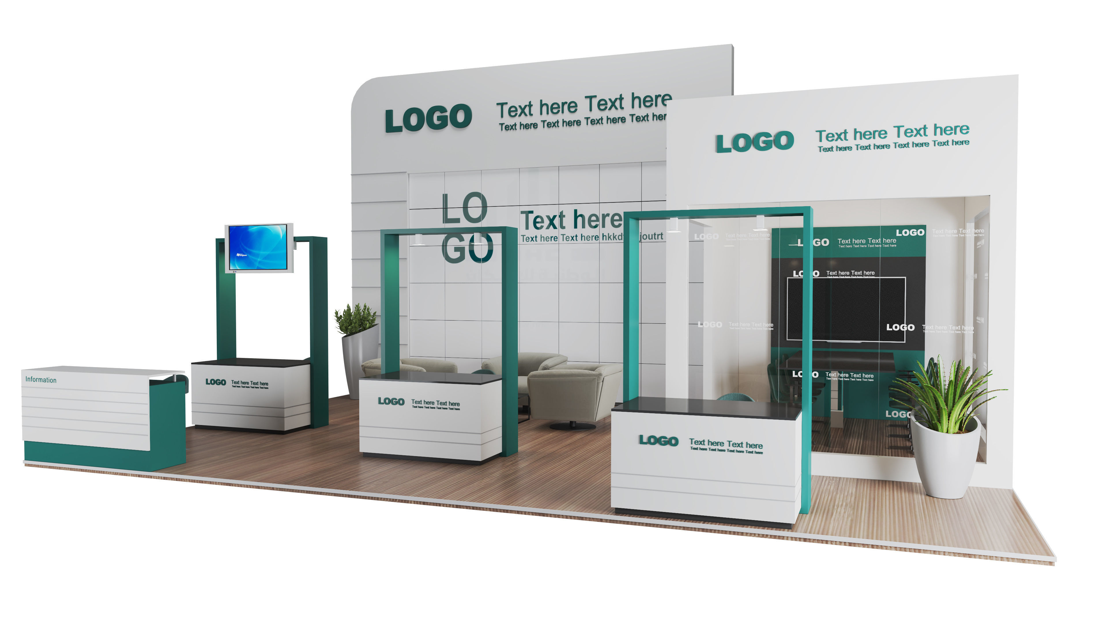  Booth Exhibition Stand  Official  900 x 650 CM  Low-poly 3D model_3