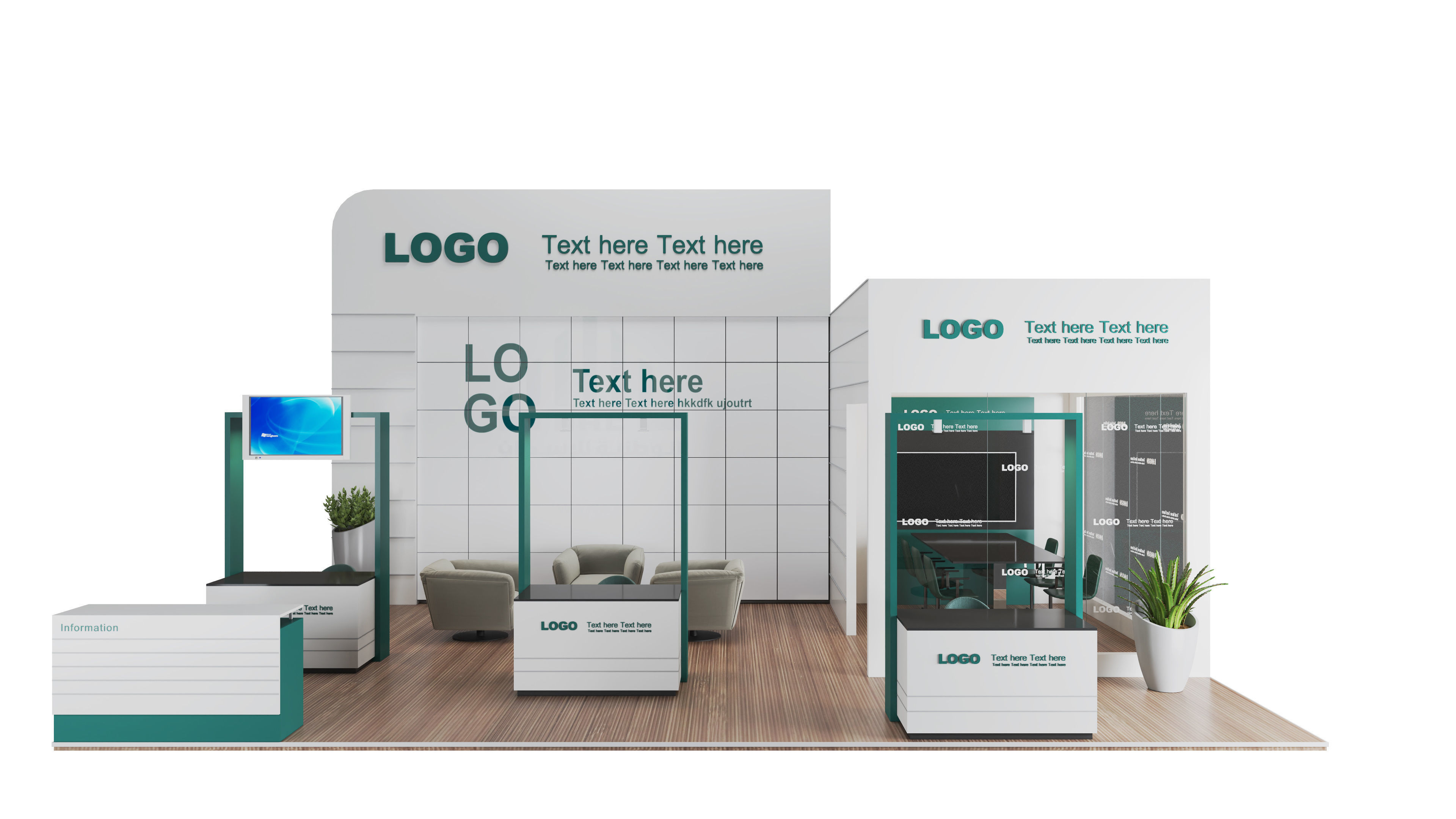  Booth Exhibition Stand  Official  900 x 650 CM  Low-poly 3D model_1