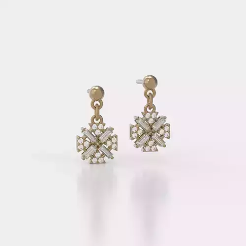 earrings with round and baguette gemstones