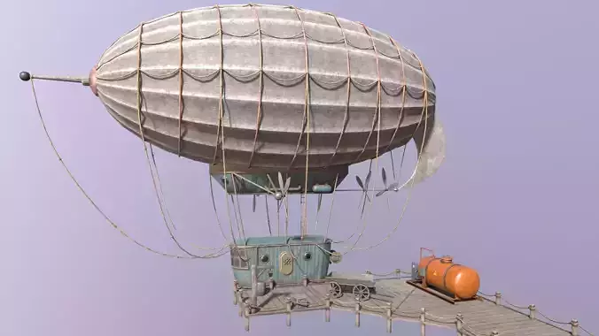 A low-poly 3D model of an airship in the port  Low-poly 3D model
