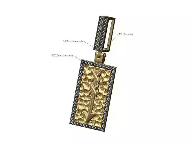Hammered arrow diamond rectangular pendant with bail