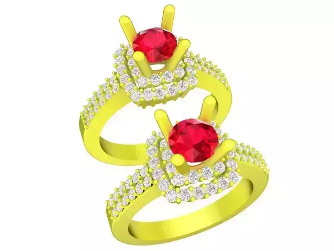 A7734 Double Halo Diamond Women Engagement Ring 3D Model