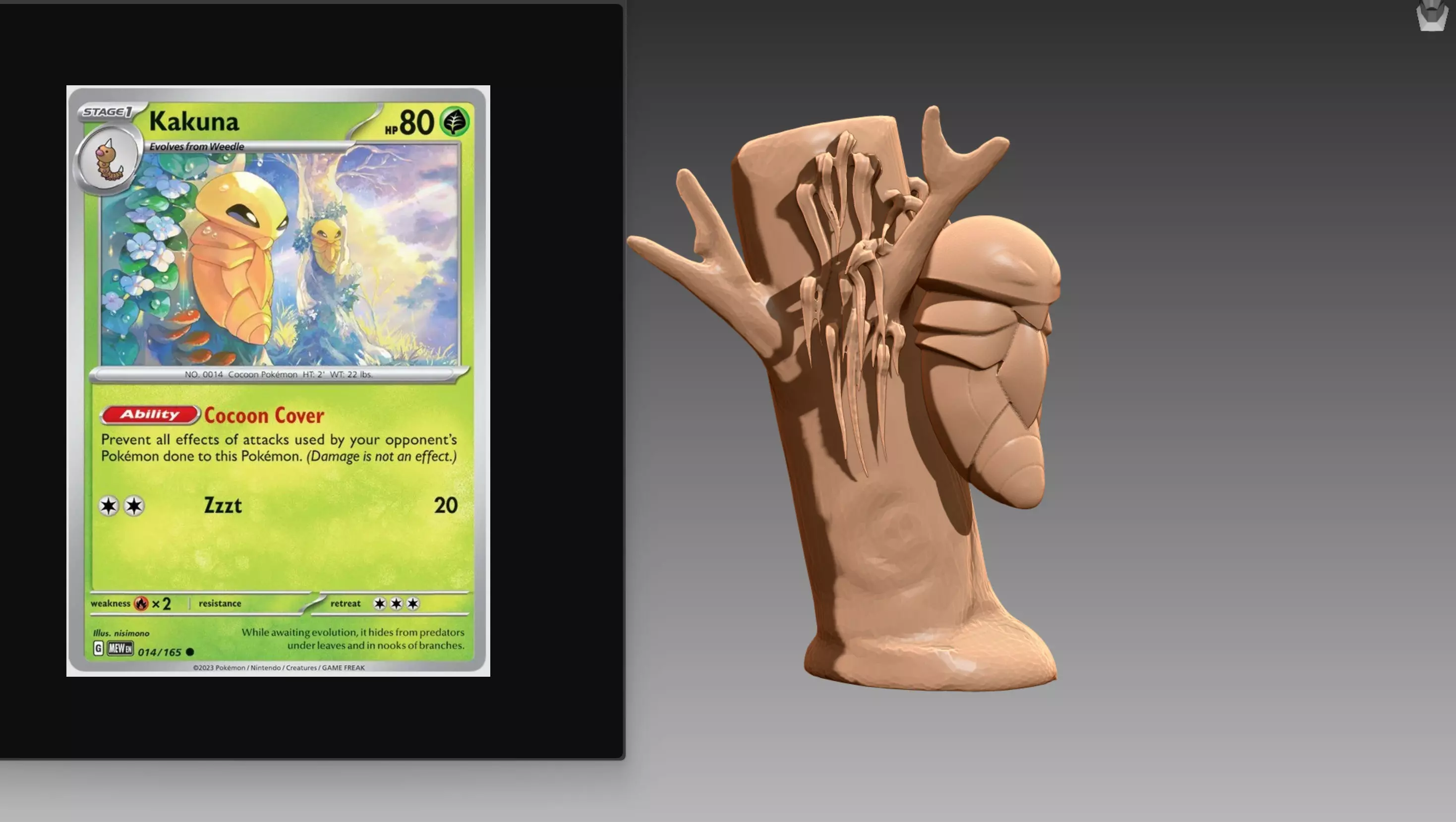Kakuna waiting on tree Pokemon OBJ STL 3D print model