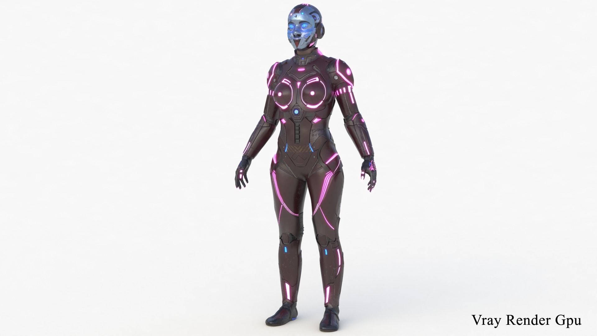 Cyborg Angel Asian Red 3D model_32