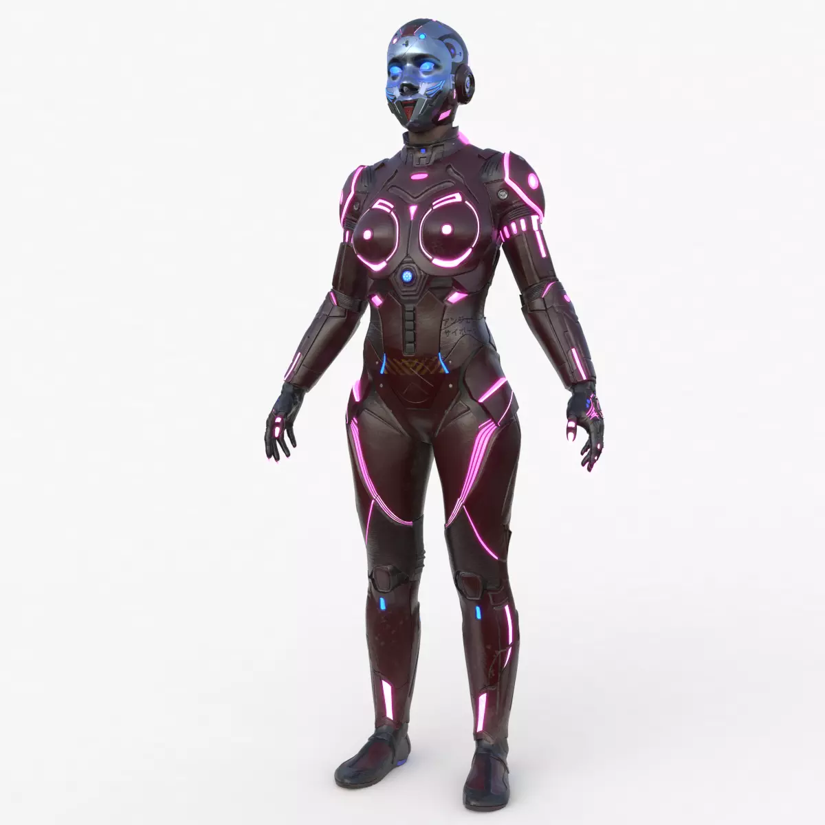 Cyborg Angel Asian Red 3D model_0