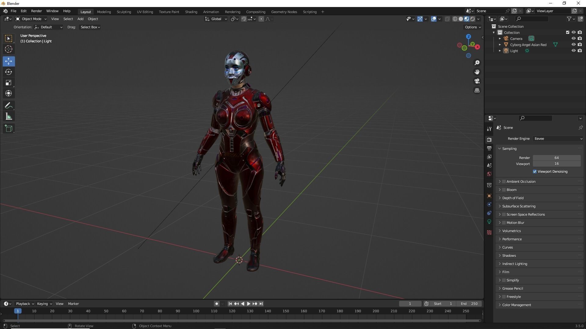 Cyborg Angel Asian Red 3D model_36