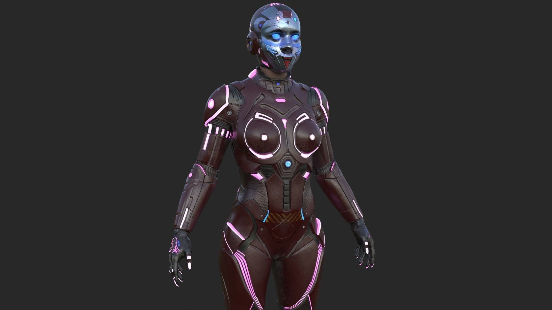 Cyborg Angel Asian Red 3D model_11