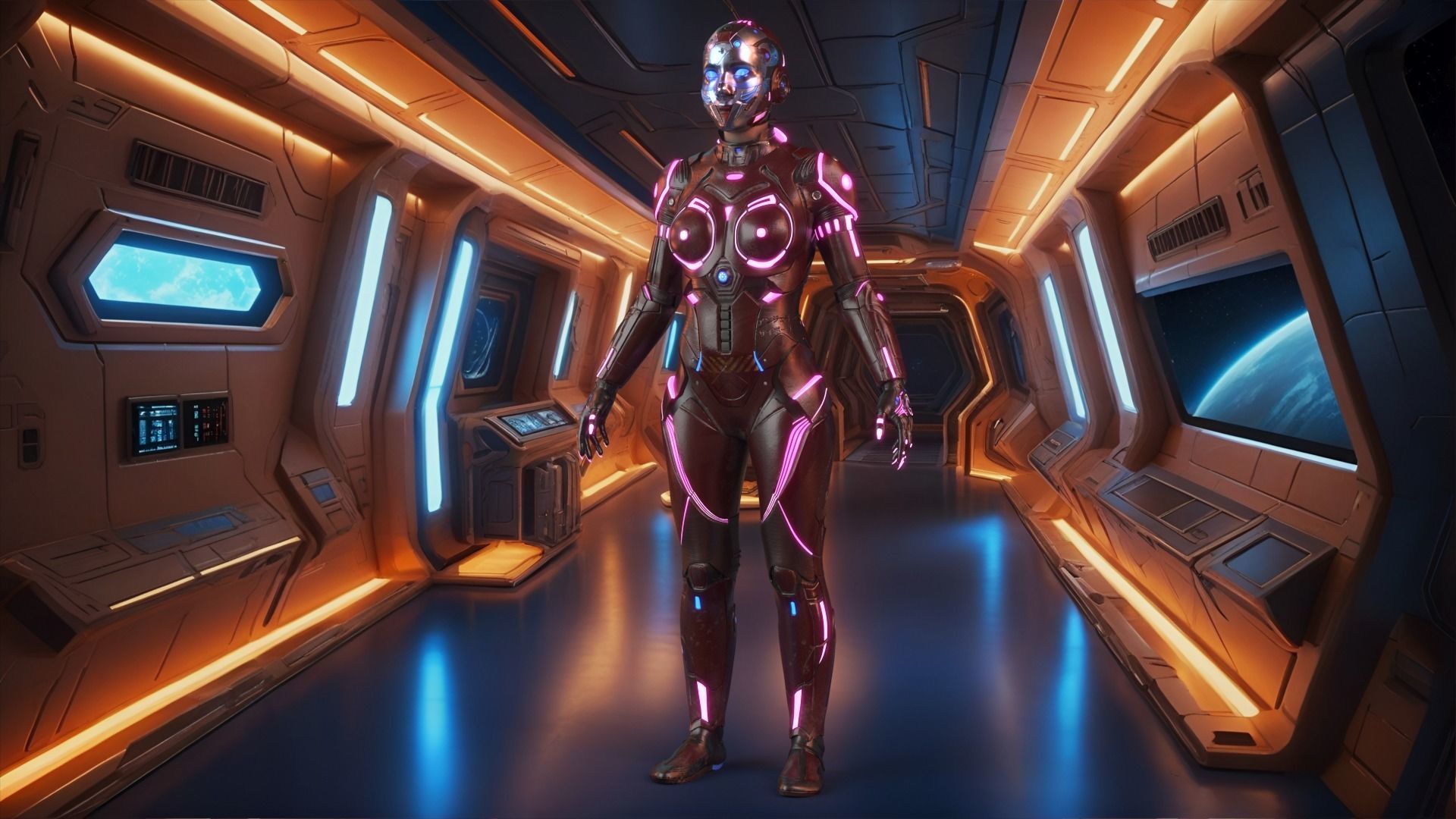 Cyborg Angel Asian Red 3D model_3