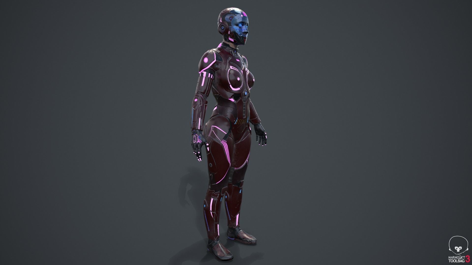 Cyborg Angel Asian Red 3D model_60