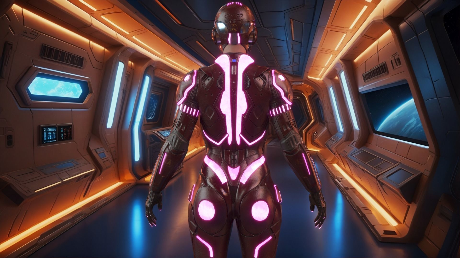 Cyborg Angel Asian Red 3D model_6