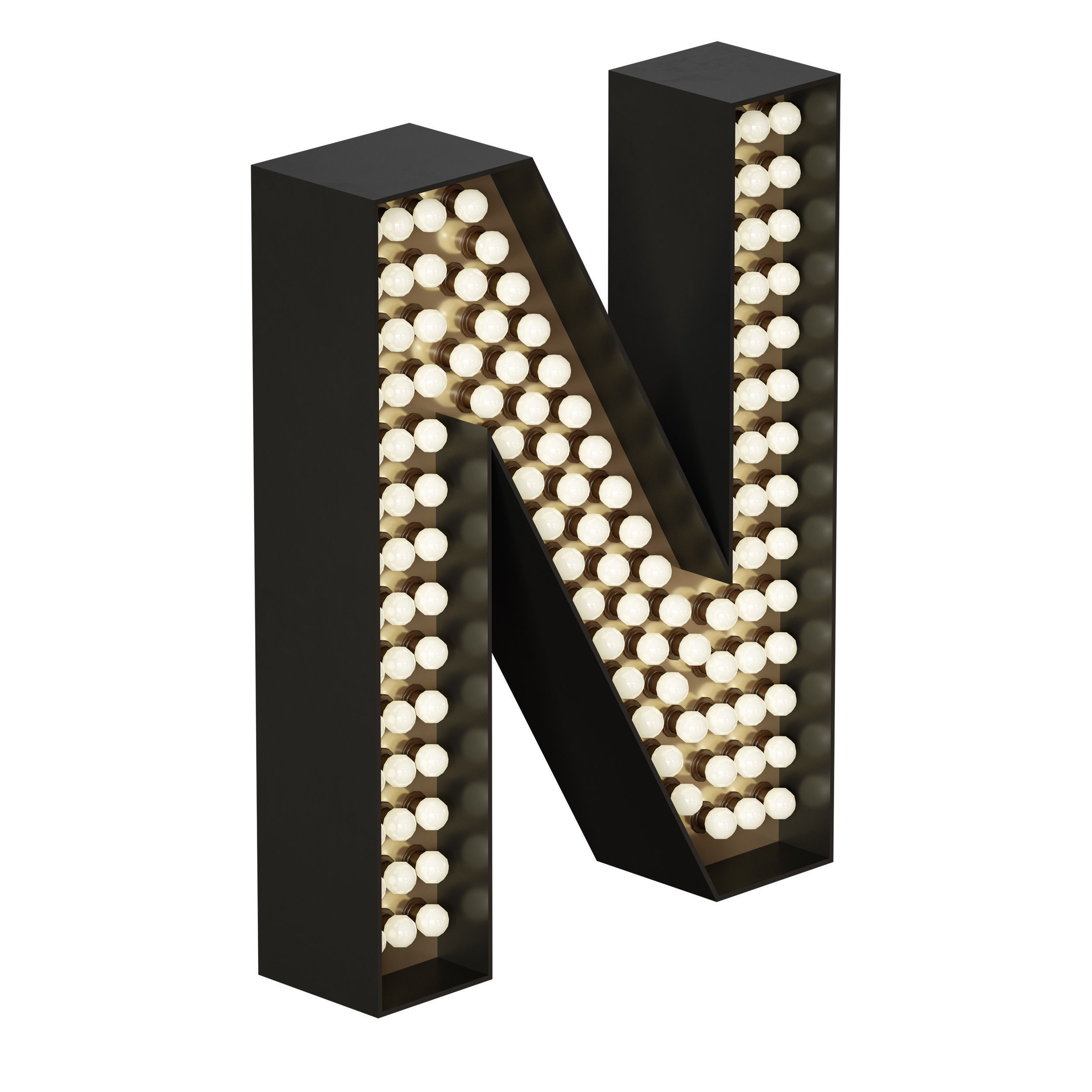 Illuminated volumetric letters with light bulbs Latin alphabet 3D model_15