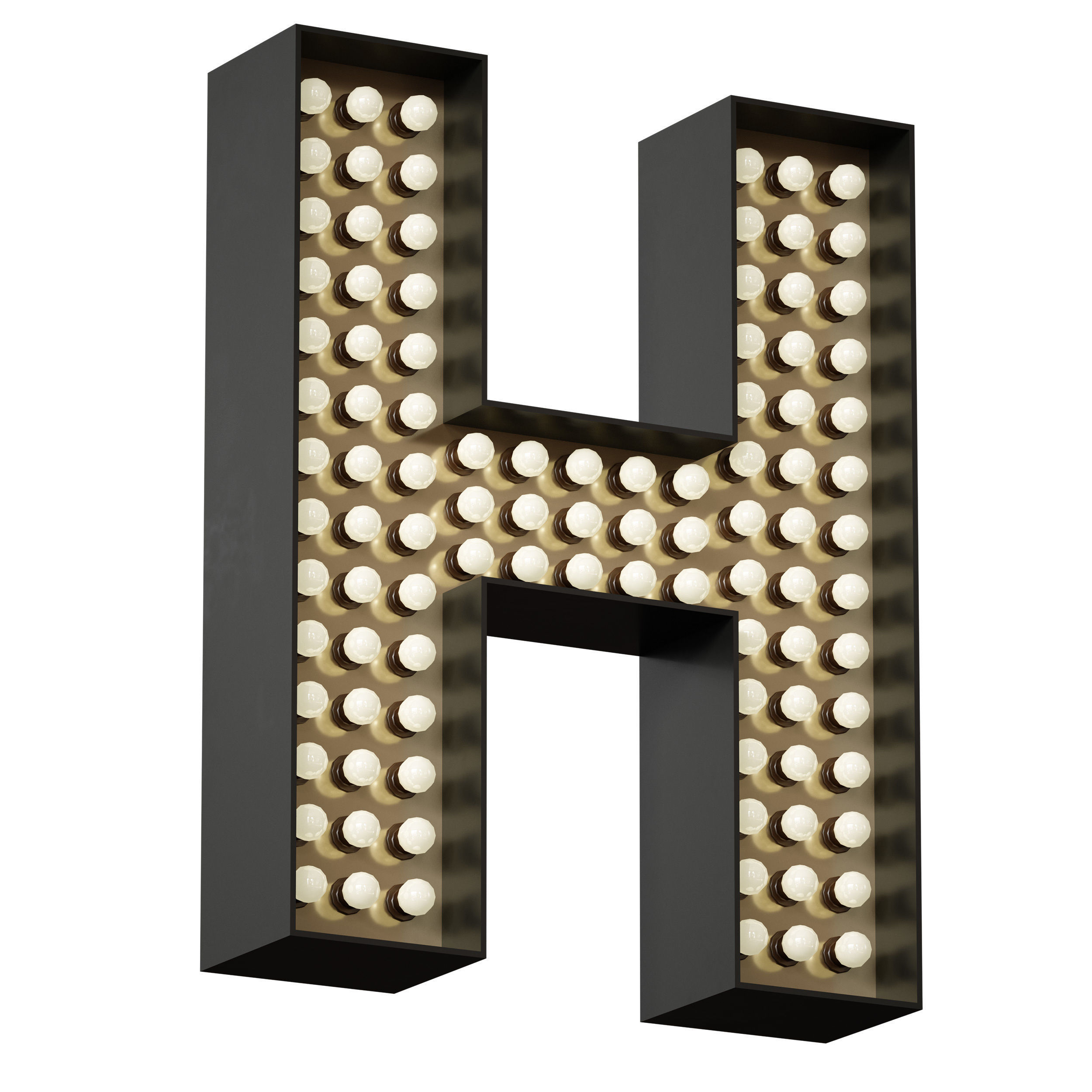 Illuminated volumetric letters with light bulbs Latin alphabet 3D model_14