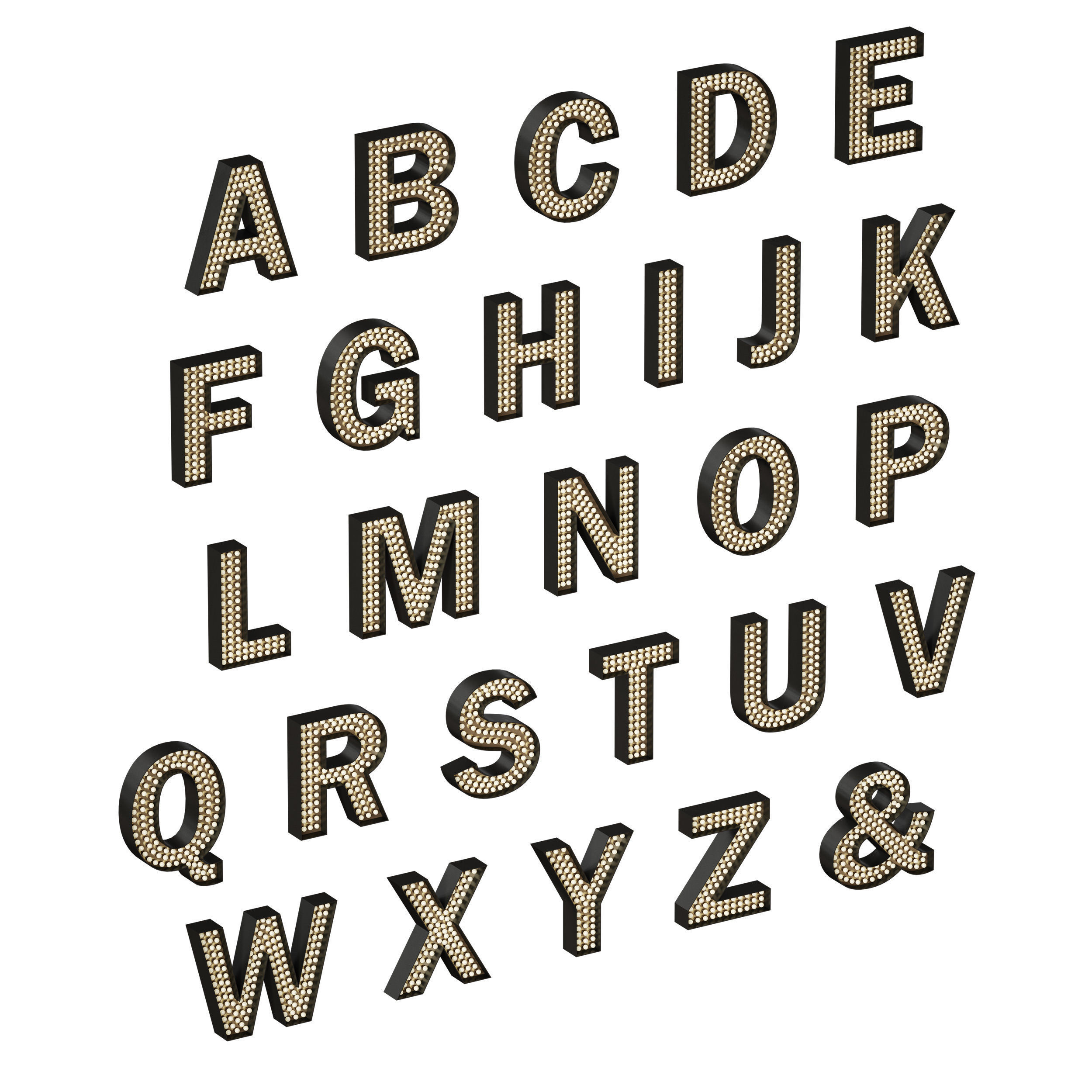 Illuminated volumetric letters with light bulbs Latin alphabet 3D model_3
