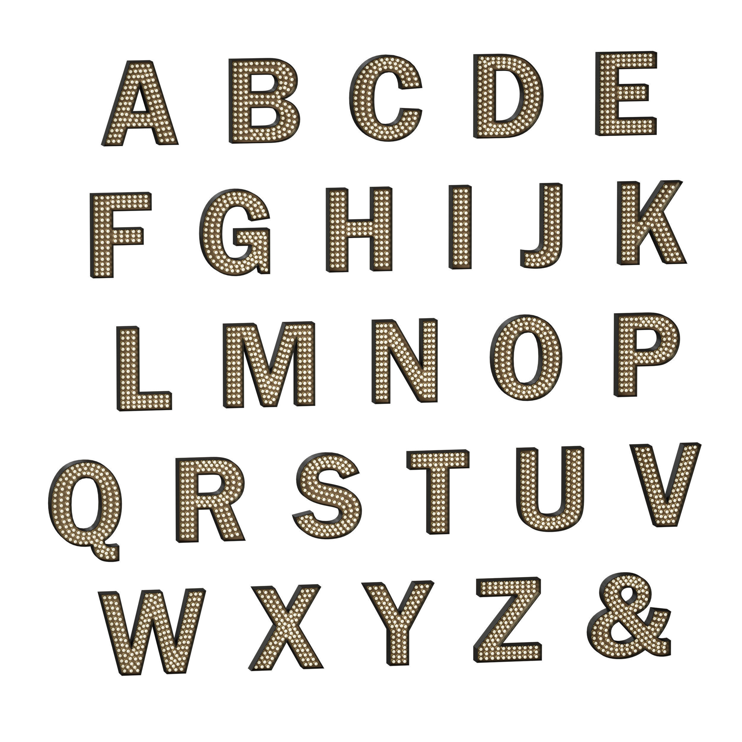 Illuminated volumetric letters with light bulbs Latin alphabet 3D model_4