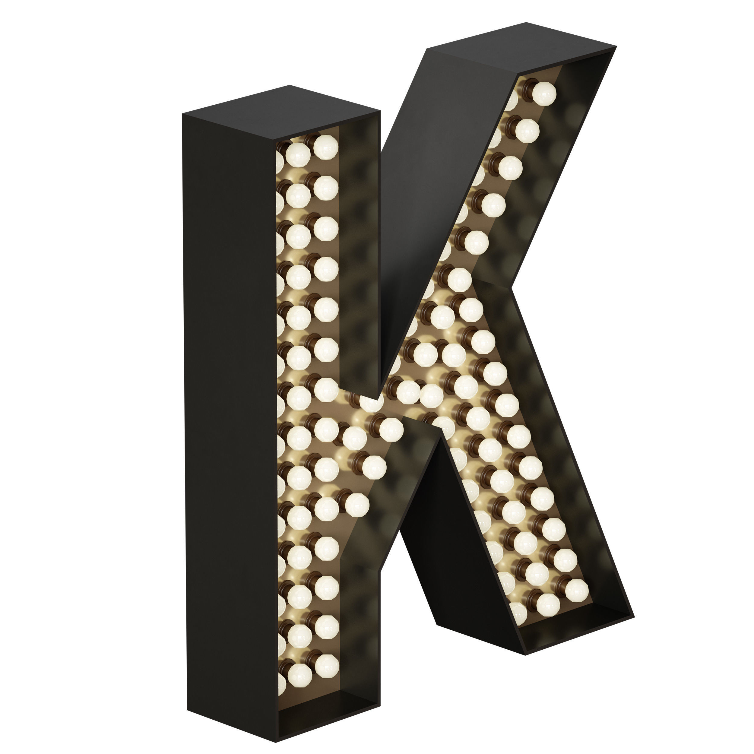 Illuminated volumetric letters with light bulbs Latin alphabet 3D model_16