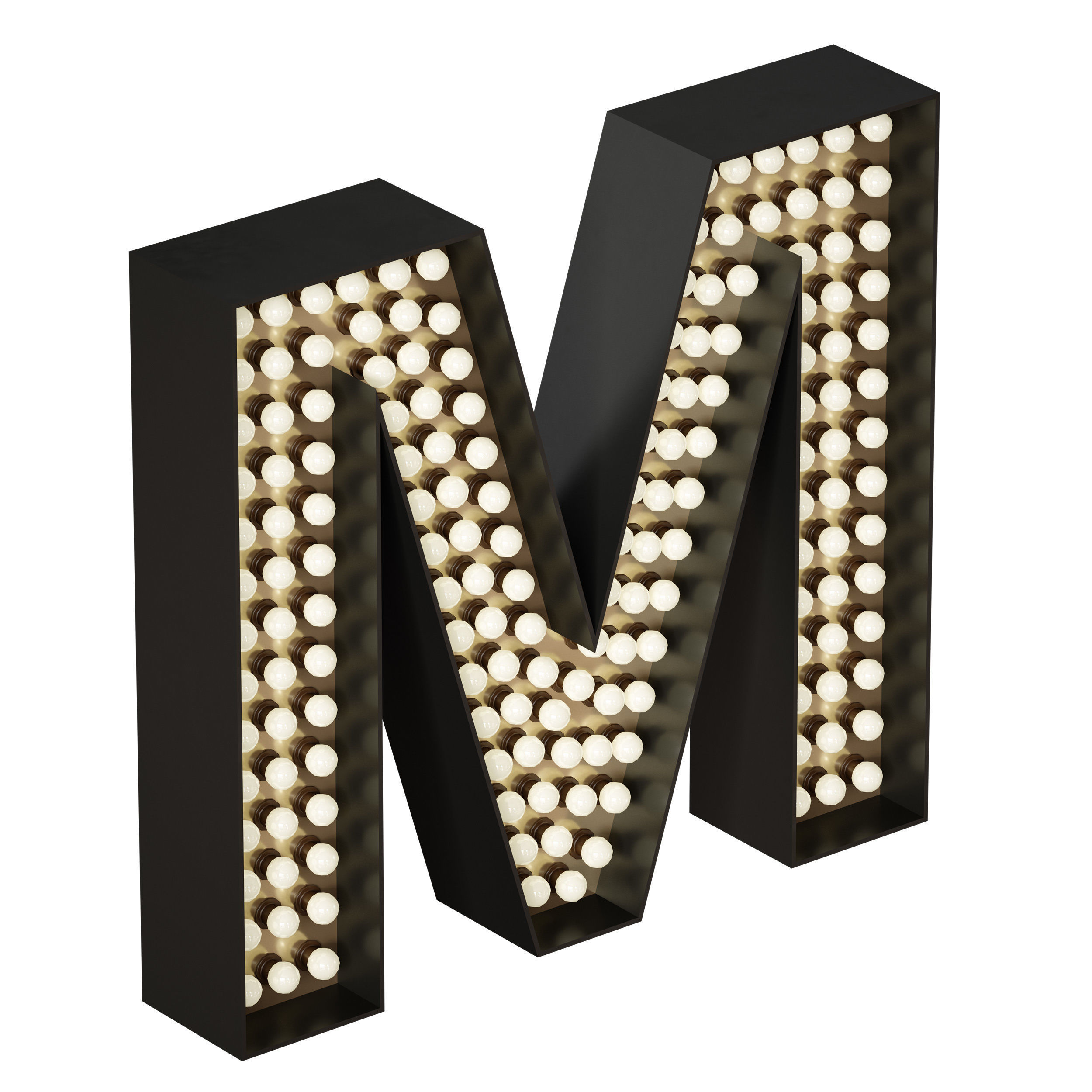 Illuminated volumetric letters with light bulbs Latin alphabet 3D model_11