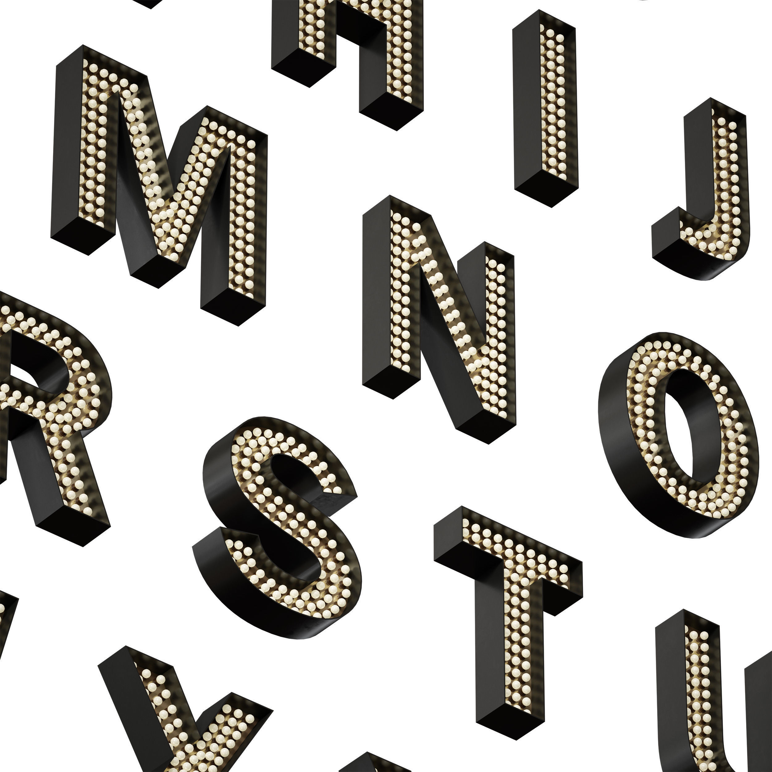 Illuminated volumetric letters with light bulbs Latin alphabet 3D model_7