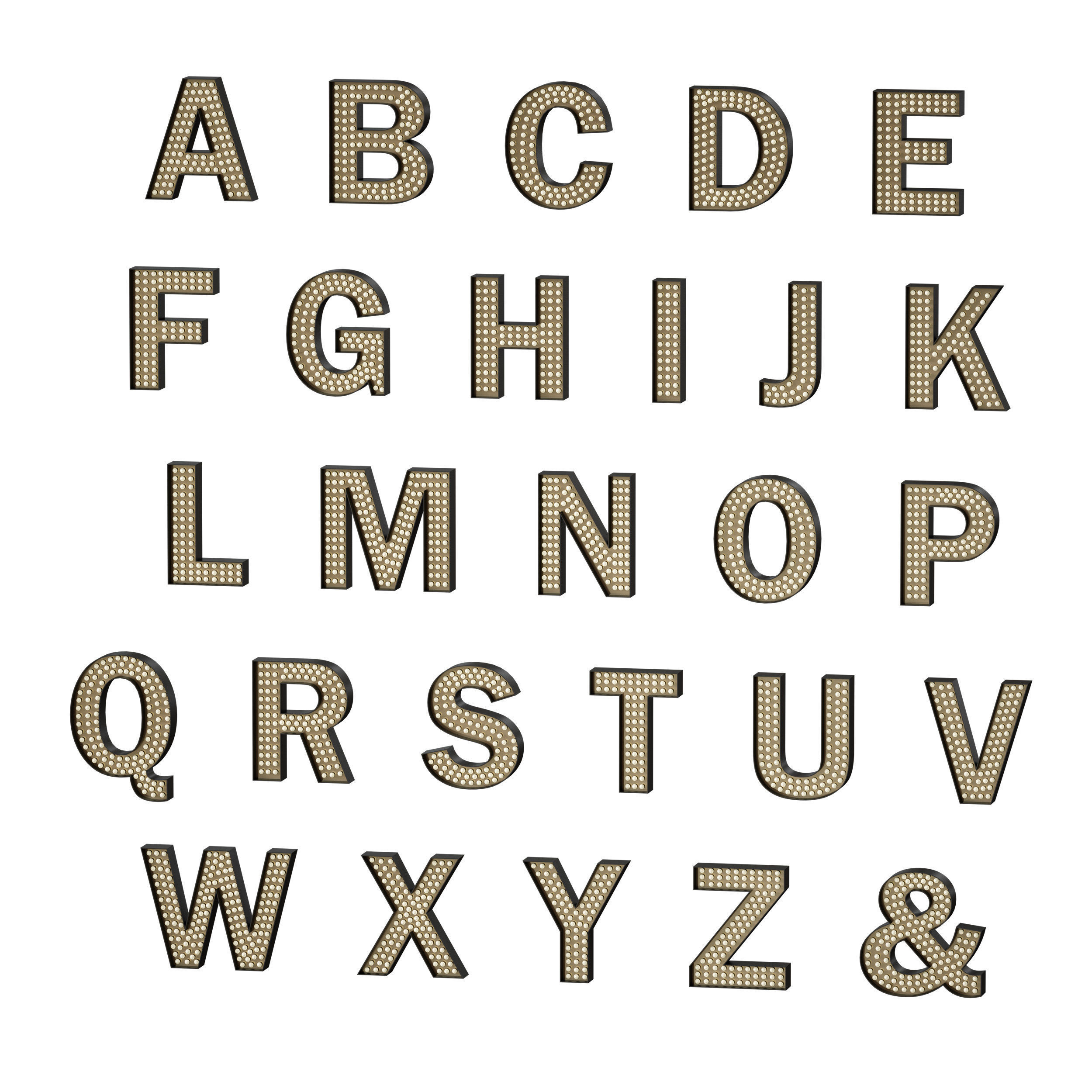 Illuminated volumetric letters with light bulbs Latin alphabet 3D model_5