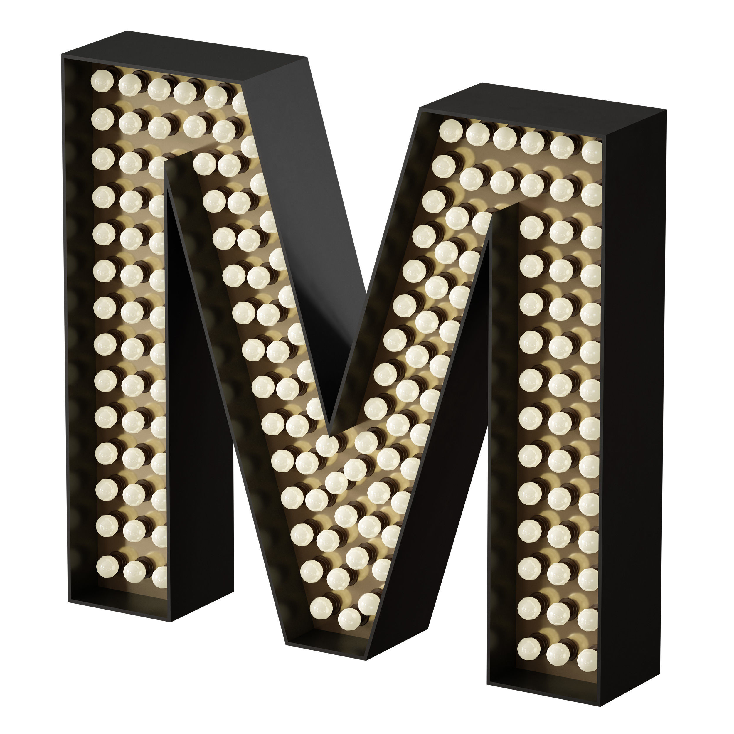 Illuminated volumetric letters with light bulbs Latin alphabet 3D model_18