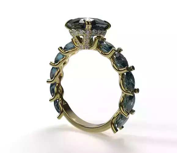 White Gold Blue Sapphire Rings 3D print model