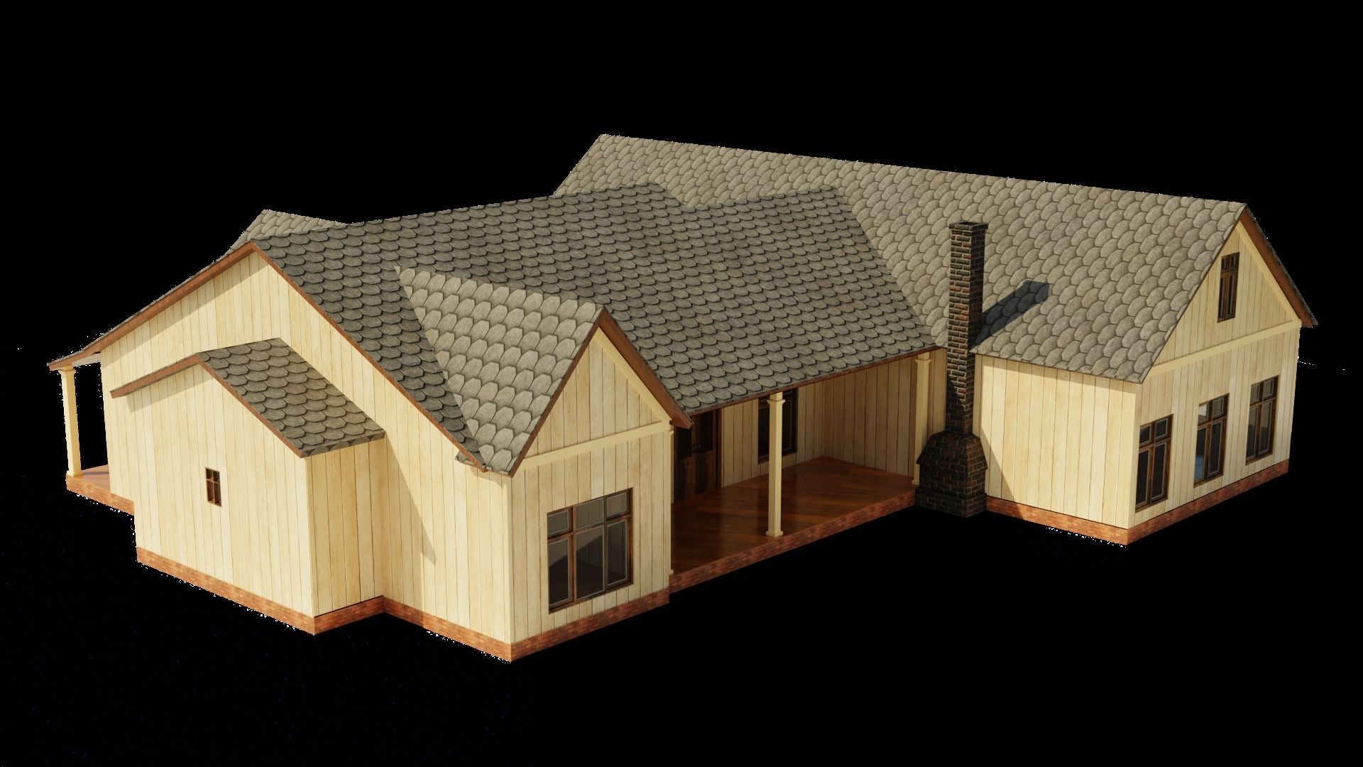 American House Low-poly 3D model_3