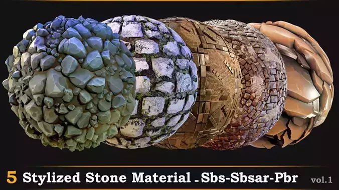 5 Stylized Stone Material-Sbs Sbsar Pbr Vol 1