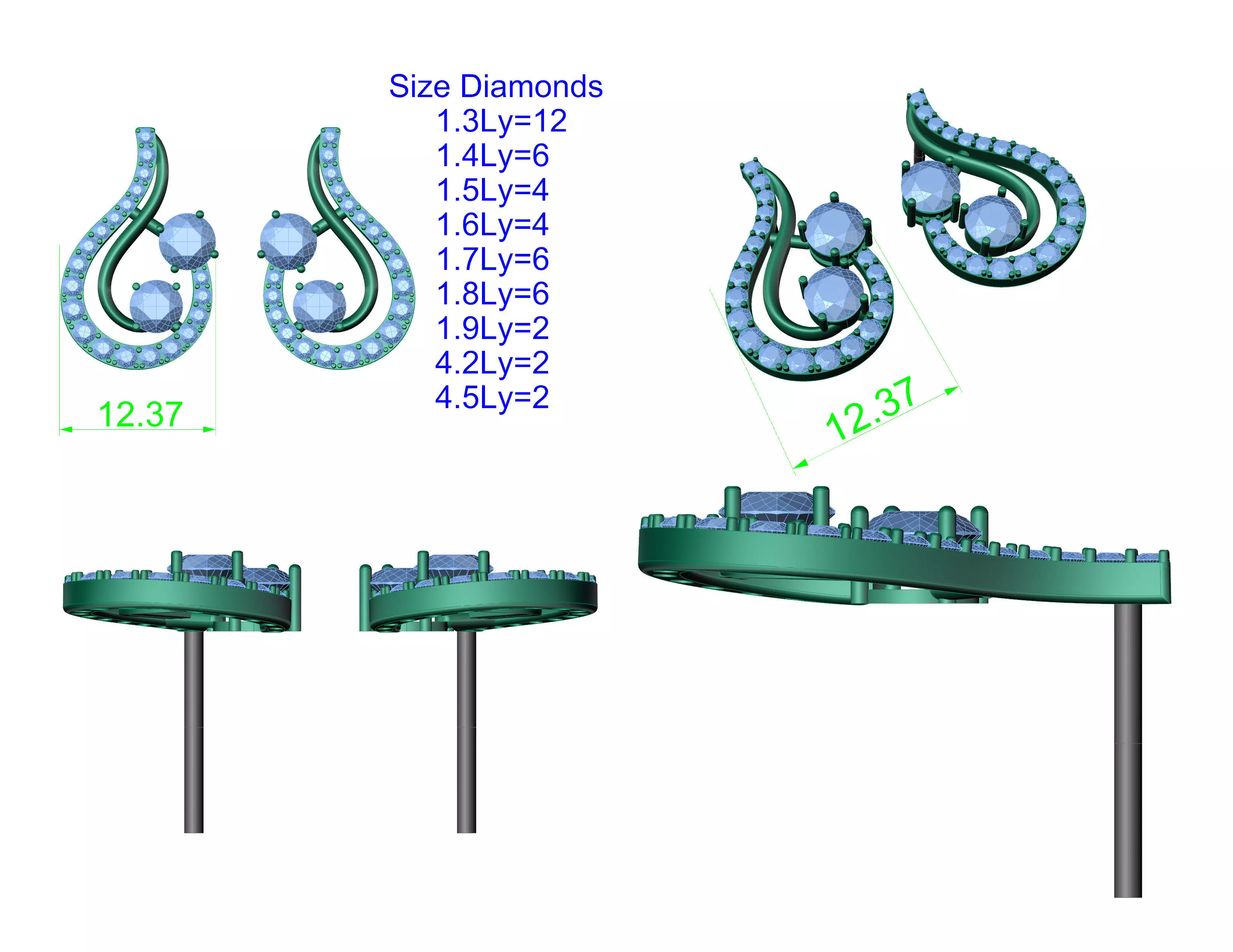 Jewelry Earrings Diamonds Free 3D print model