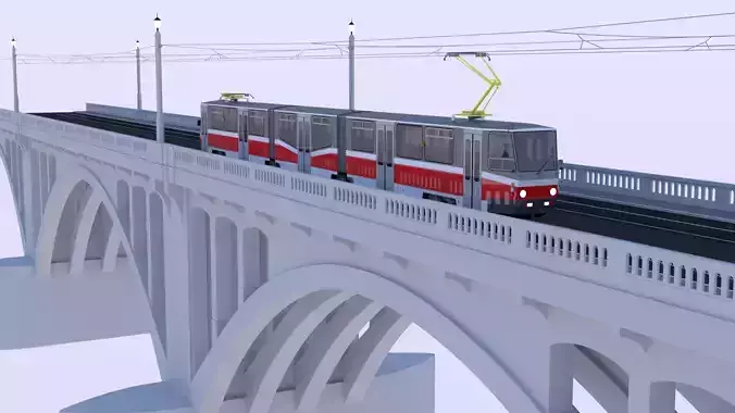 Bridge with KT8D5 tram 3D model