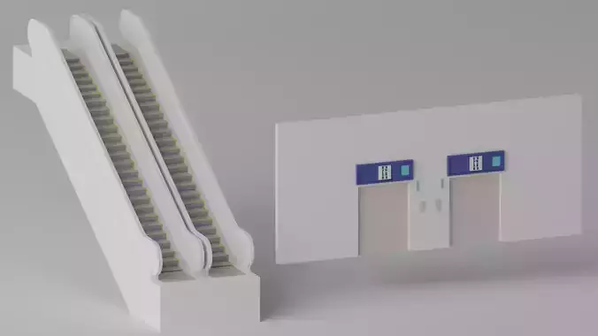 Cartoon LowPoly Escalator and Elevator