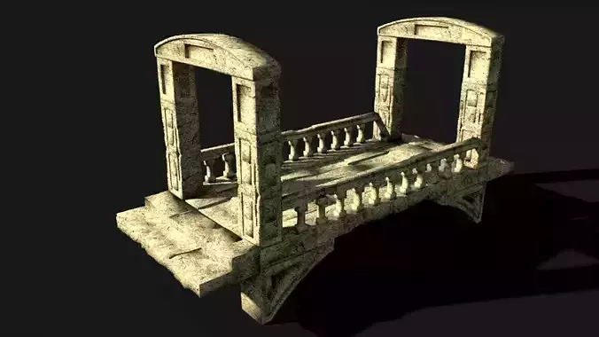 old ancient stone bridge lowpoly printable 3D model