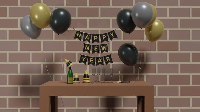 New Years Party Decorations Free low-poly 3D model