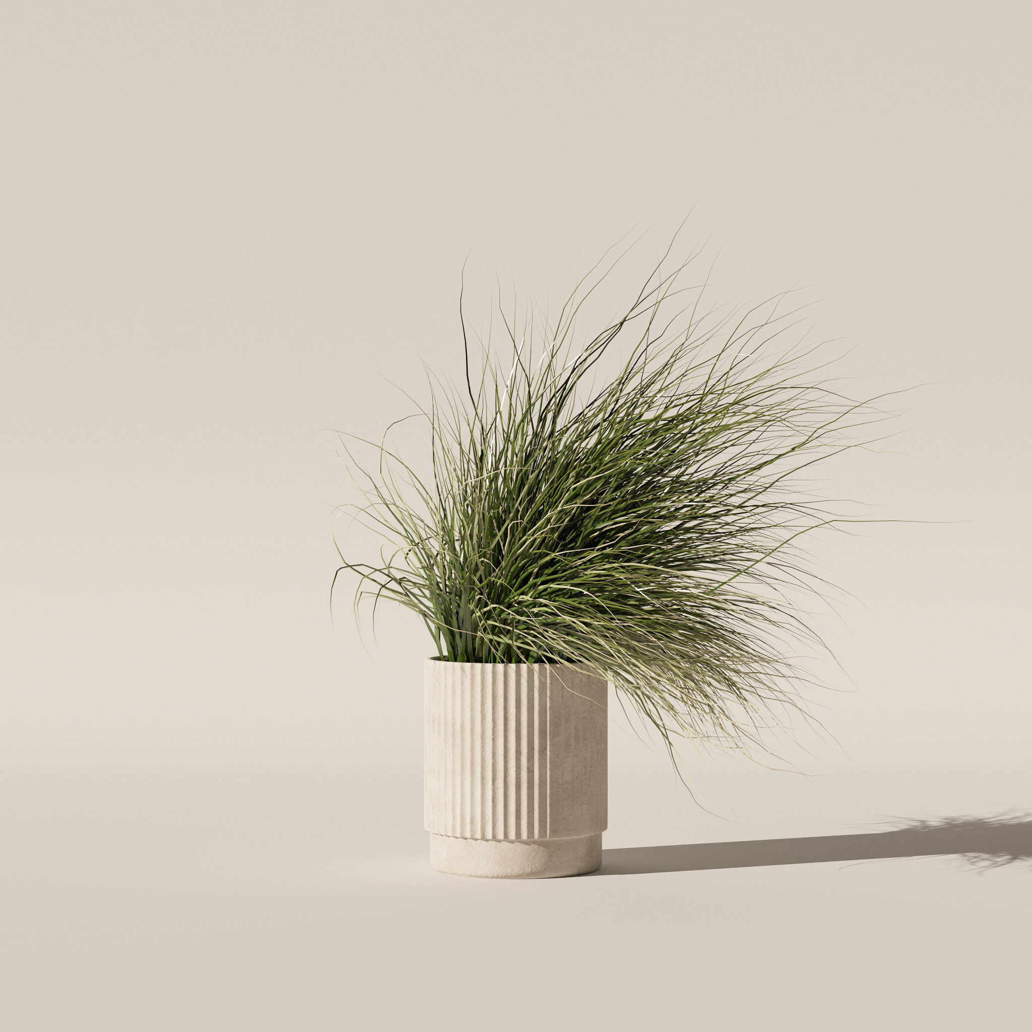 Grass in big flower pot 3D model_1