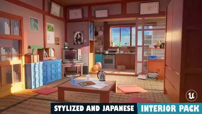 3D Stylized Livingroom and kitchen 