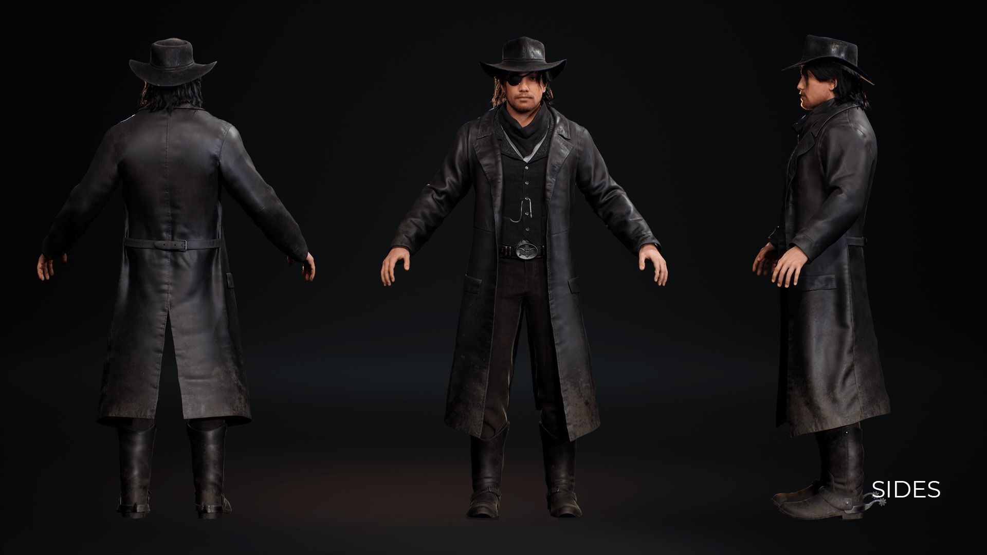 MetaHuman Western Bundle - Set of clothes and hairstyles Low-poly 3D model_21