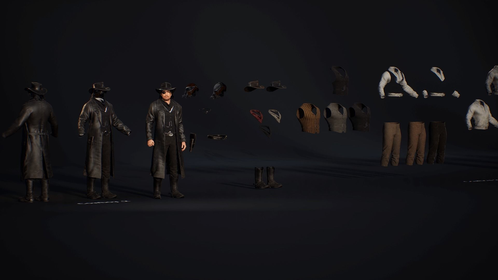 MetaHuman Western Bundle - Set of clothes and hairstyles Low-poly 3D model_16