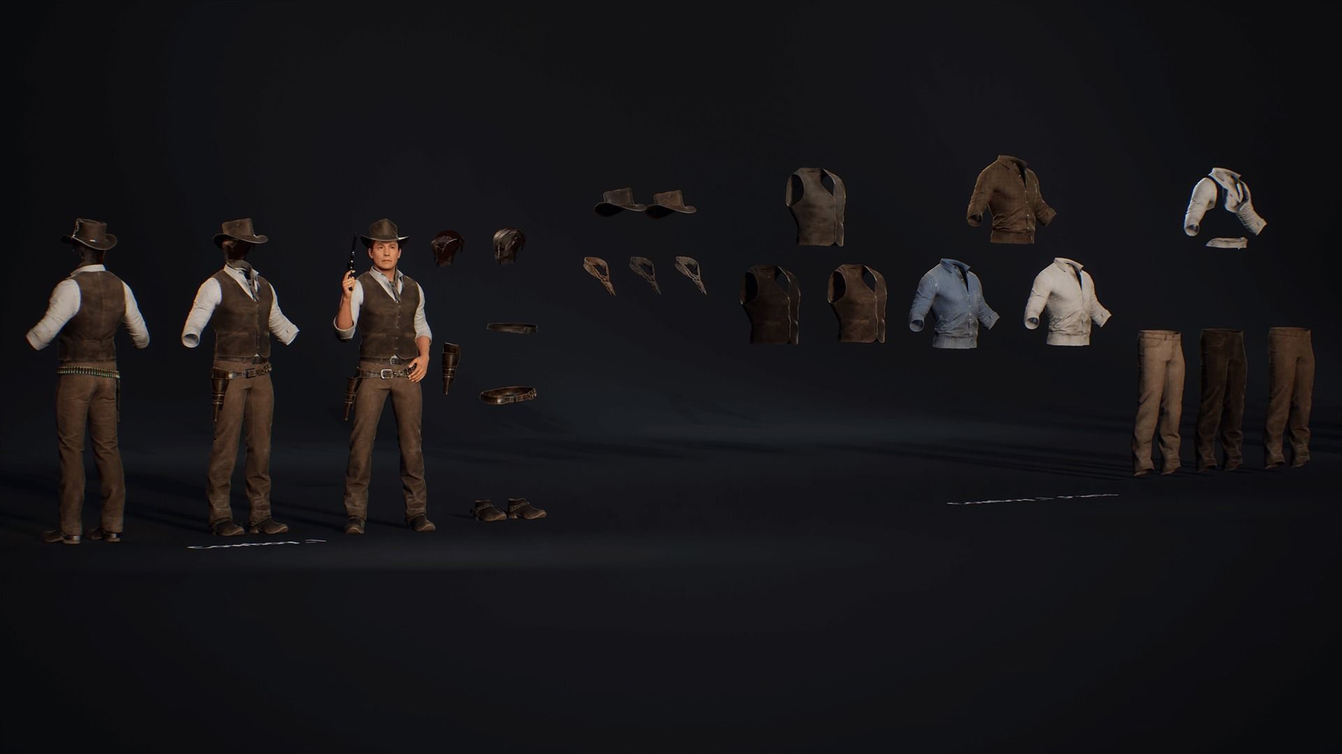 MetaHuman Western Bundle - Set of clothes and hairstyles Low-poly 3D model_15