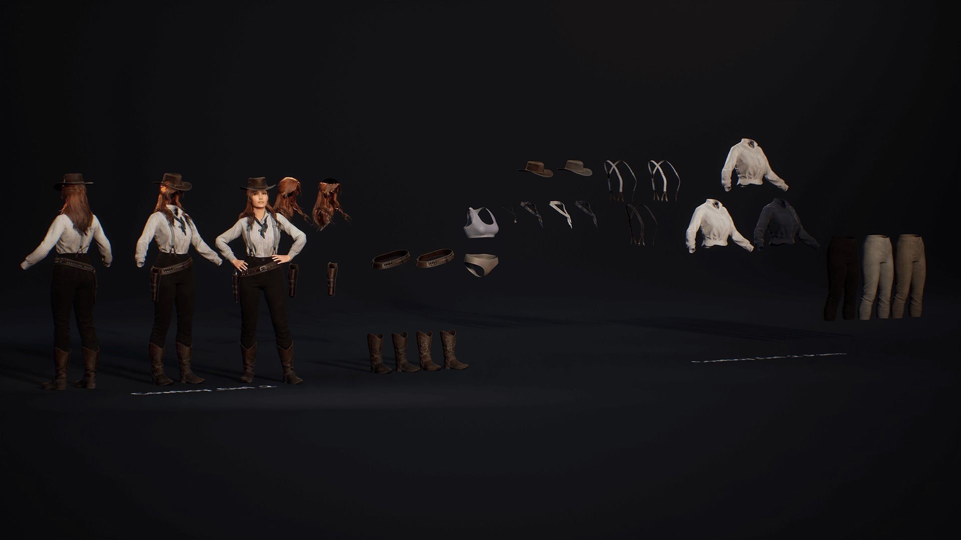 MetaHuman Western Bundle - Set of clothes and hairstyles Low-poly 3D model_18