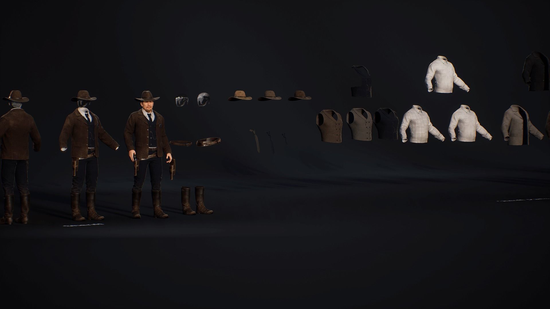 MetaHuman Western Bundle - Set of clothes and hairstyles Low-poly 3D model_17