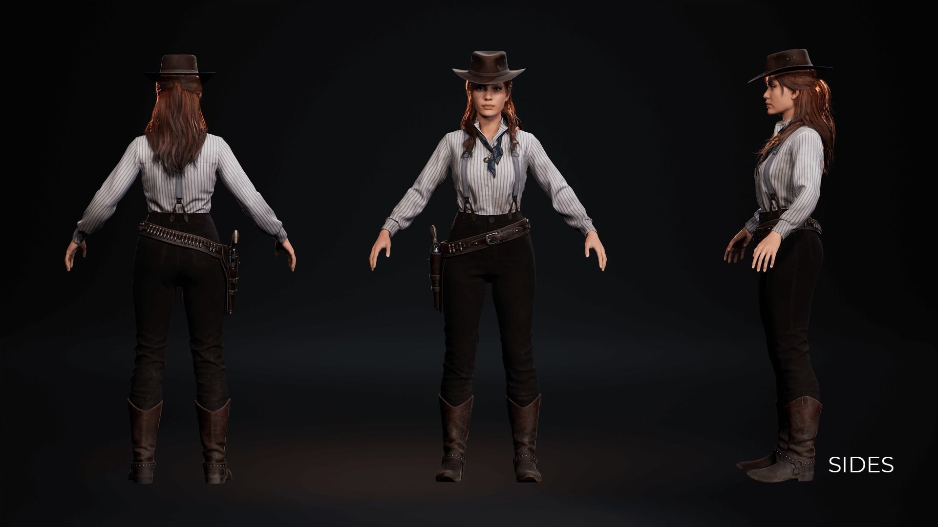 MetaHuman Western Bundle - Set of clothes and hairstyles Low-poly 3D model_23