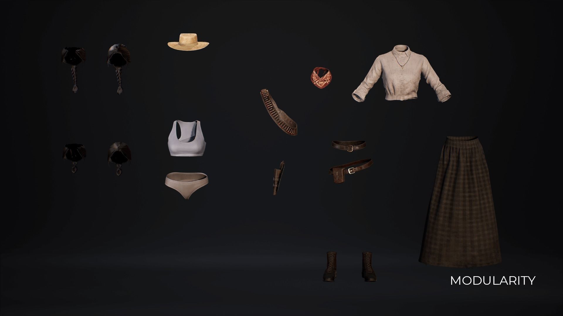 MetaHuman Western Bundle - Set of clothes and hairstyles Low-poly 3D model_29