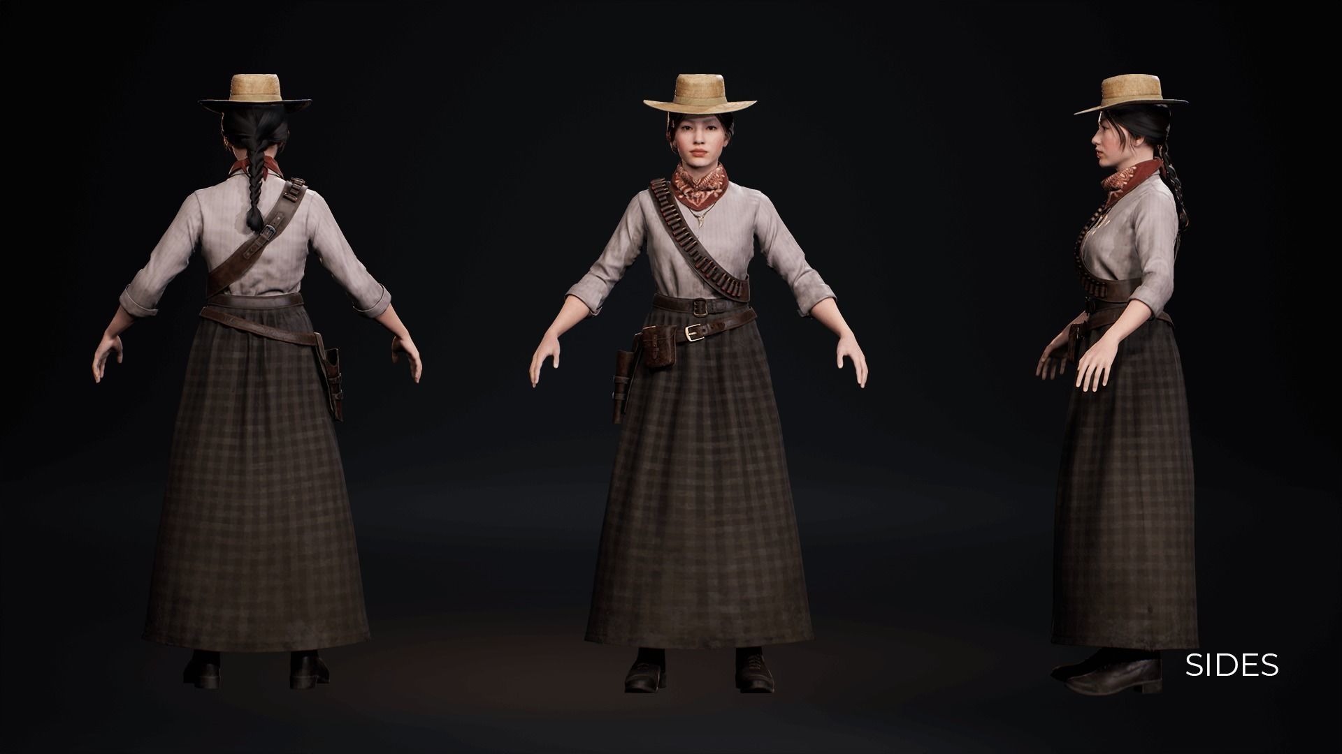 MetaHuman Western Bundle - Set of clothes and hairstyles Low-poly 3D model_24