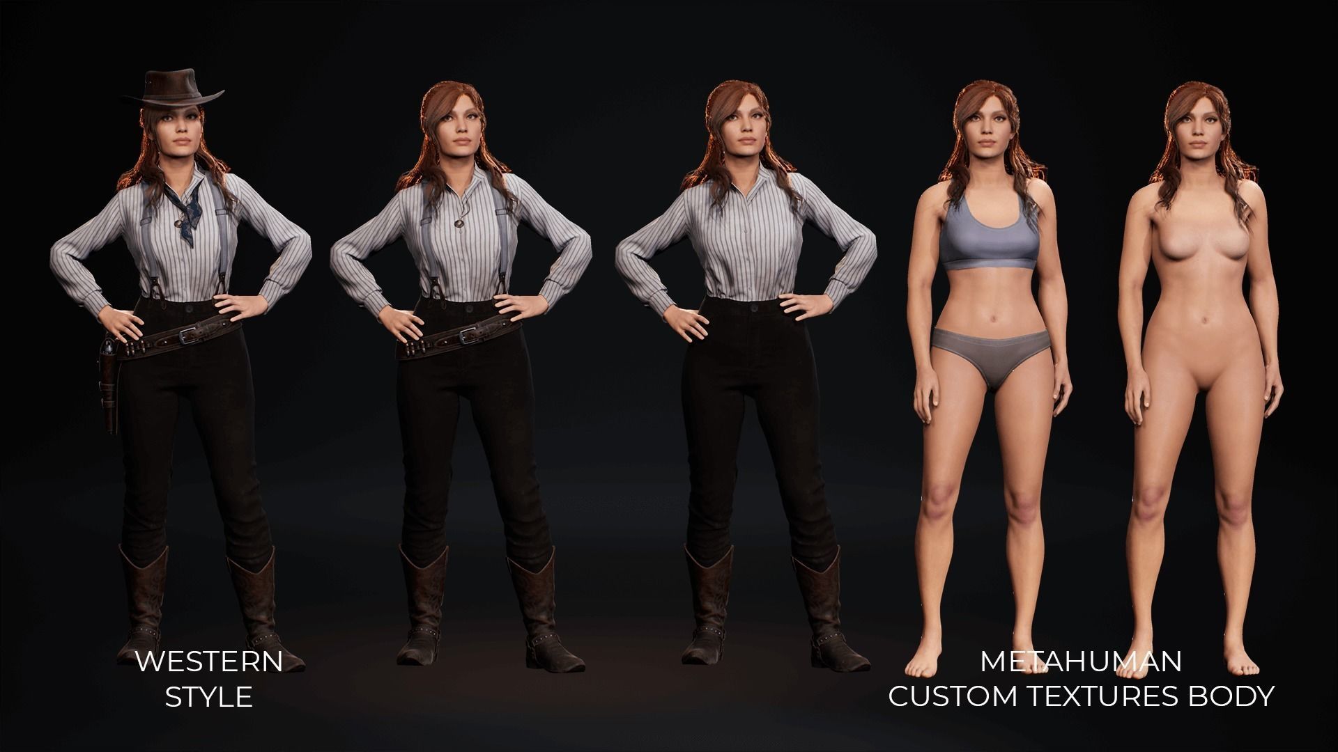 MetaHuman Western Bundle - Set of clothes and hairstyles Low-poly 3D model_12