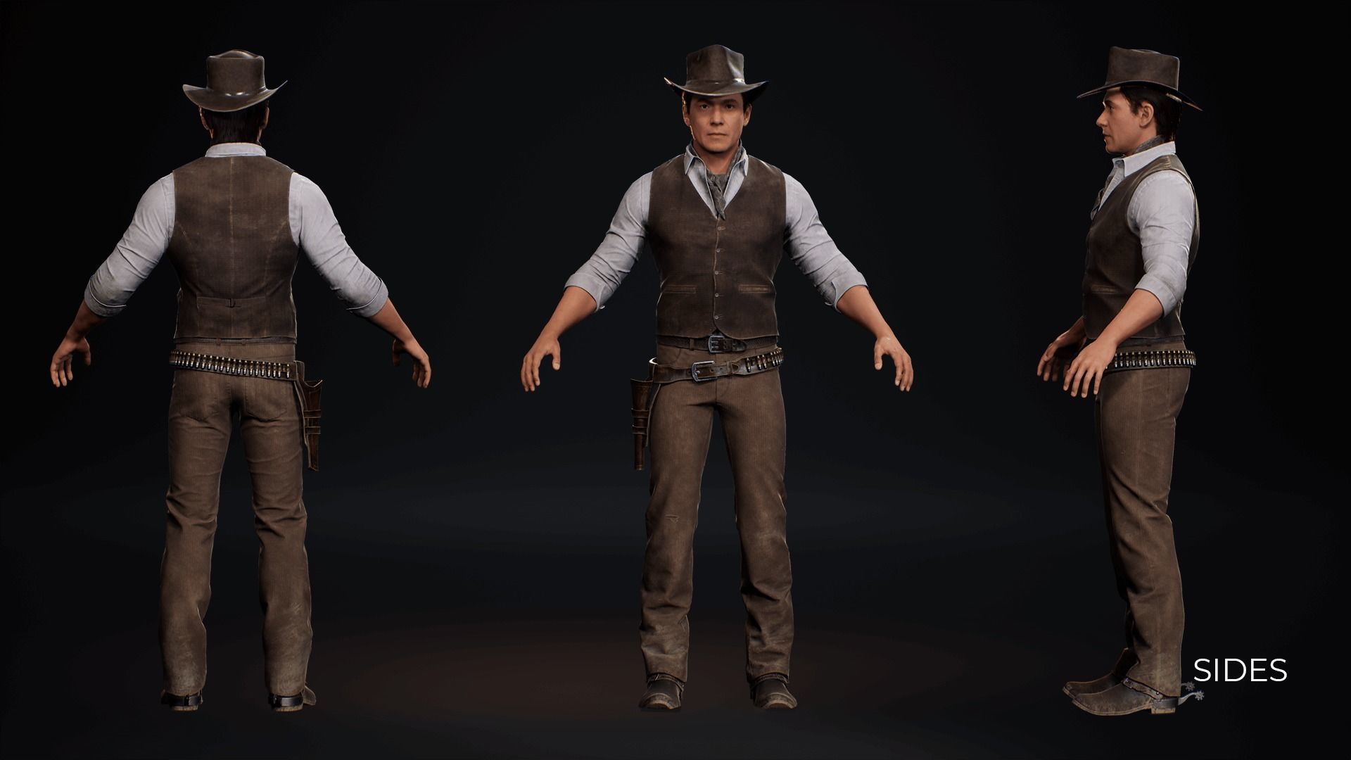 MetaHuman Western Bundle - Set of clothes and hairstyles Low-poly 3D model_20