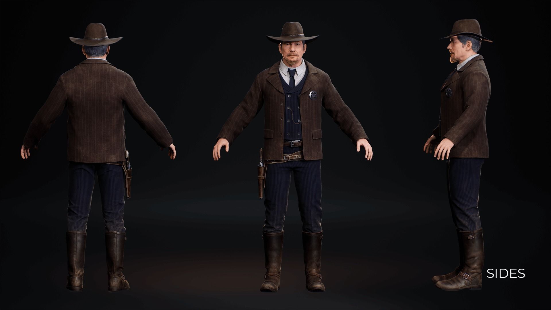 MetaHuman Western Bundle - Set of clothes and hairstyles Low-poly 3D model_22