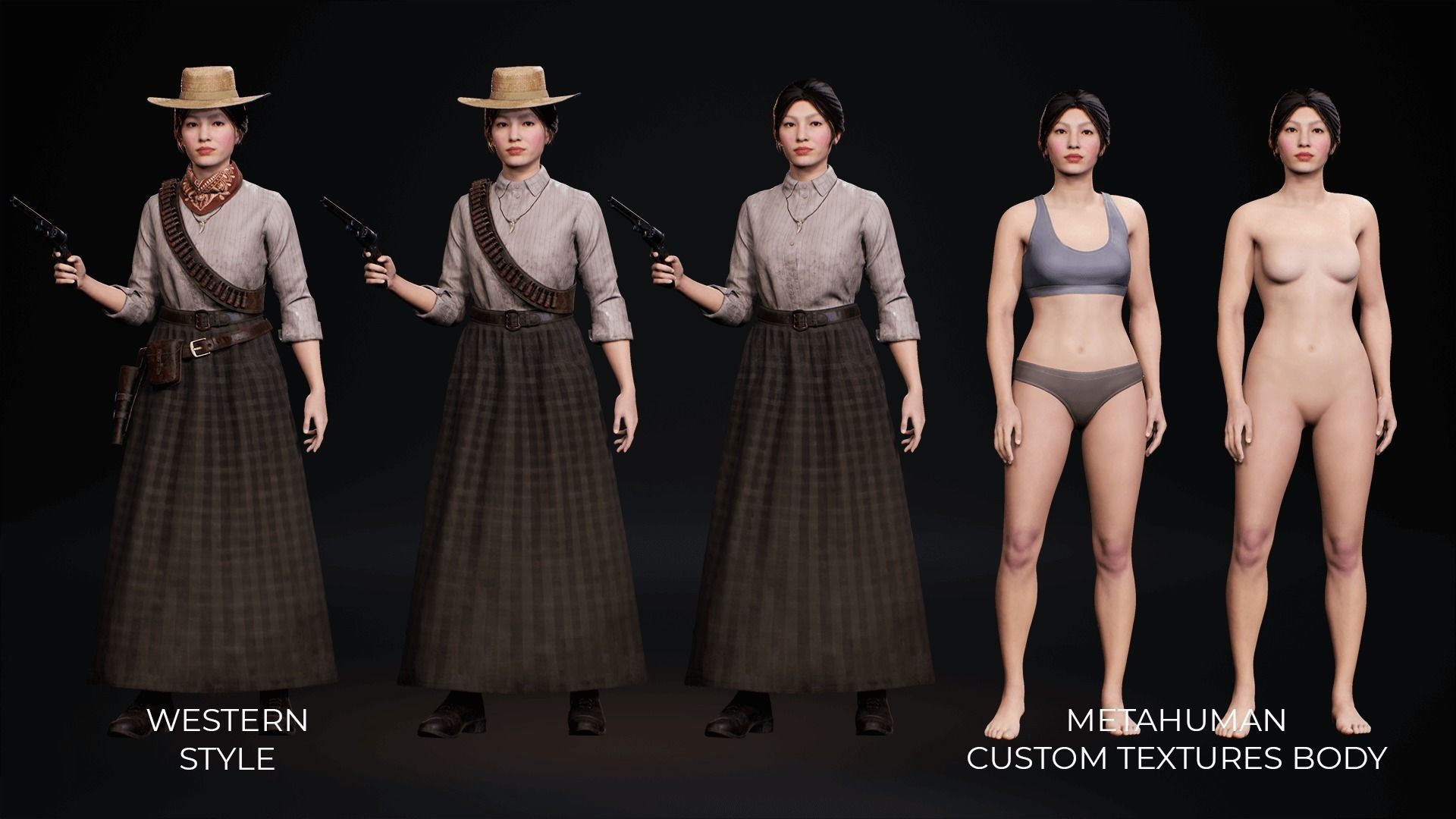 MetaHuman Western Bundle - Set of clothes and hairstyles Low-poly 3D model_14