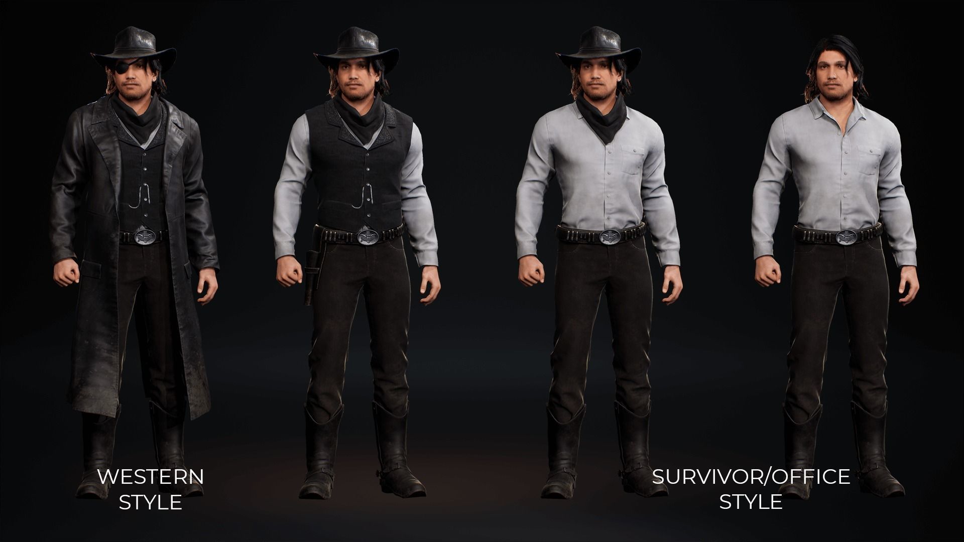 MetaHuman Western Bundle - Set of clothes and hairstyles Low-poly 3D model_8