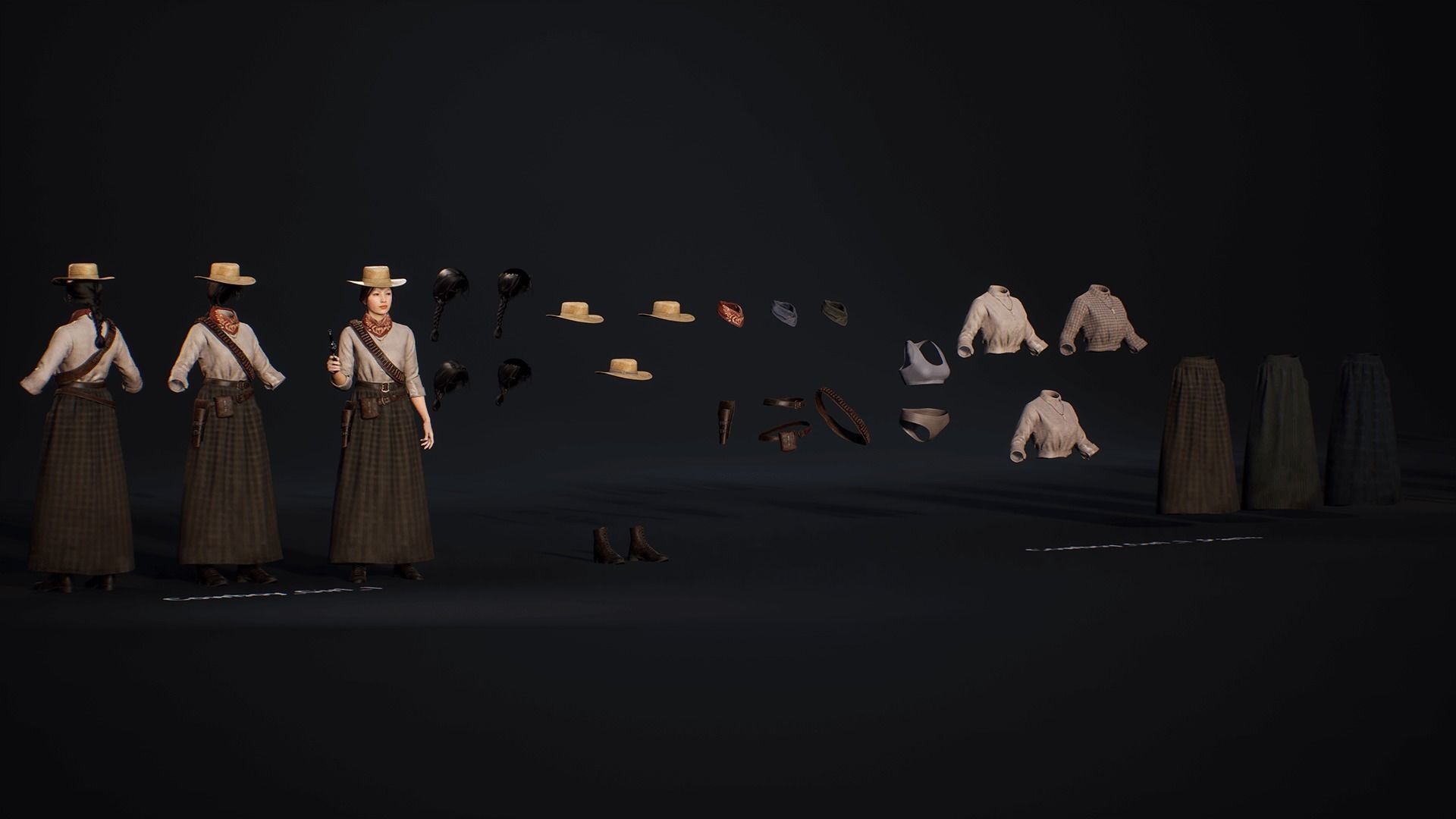 MetaHuman Western Bundle - Set of clothes and hairstyles Low-poly 3D model_19