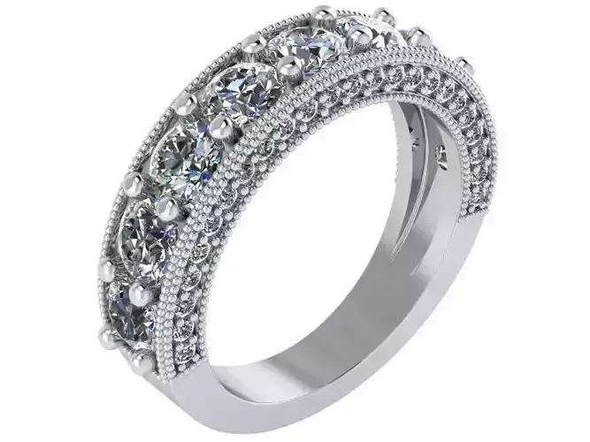 Round Diamond Milgrain Band Ring 1968