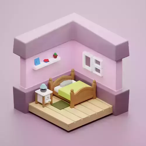 Isometric Bedroom Low Poly 3D Model