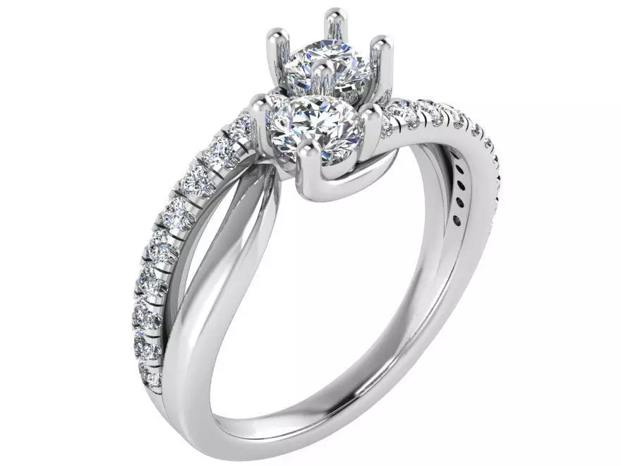 2 Stone Round Diamond Split Shank Ring 1986 3D print model_0